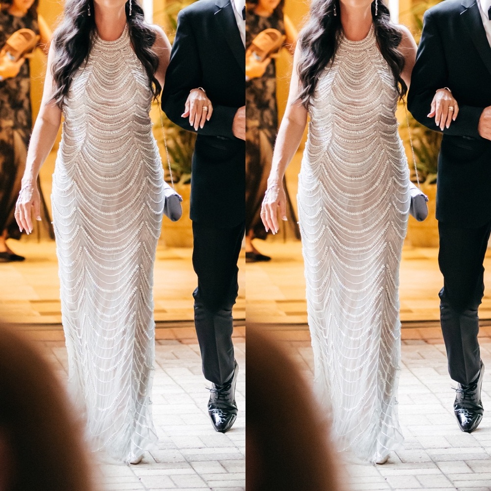 Elegant Silver Beaded Gown